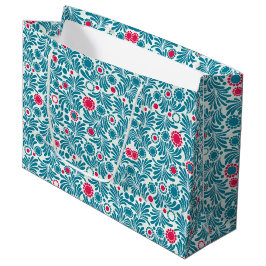 Sacola Para Presentes Grande Padrão de Folhagem Azul Turquesa e Magenta Elegant
