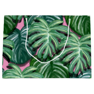 Sacola Para Presentes Grande Padrão de Folhas Tropicais Verde Exótica