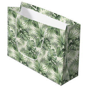 Sacola Para Presentes Grande Padrão de Folhas Tropicais Verdes