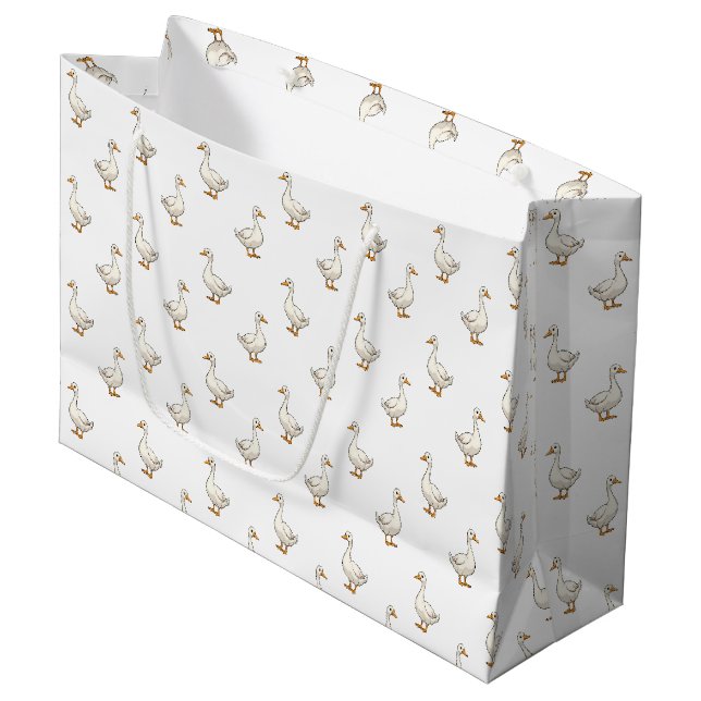 Sacola Para Presentes Grande Padrão de Ganso Branco Fofo (Frente inclinada)