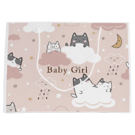 Sacola Para Presentes Grande Padrão de Gatinho Rosa Suave