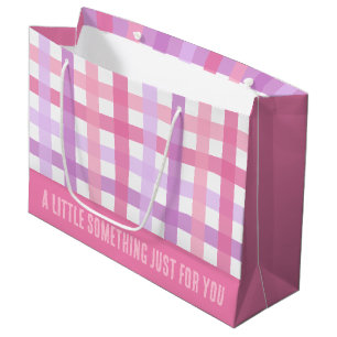 Sacola Para Presentes Grande Padrão de Gingham Moderno de Pastel Púrpura Rosa