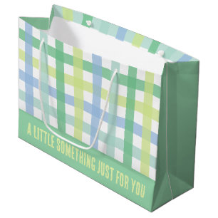 Sacola Para Presentes Grande Padrão de Gingham Moderno do Pastel Limão Verde Az