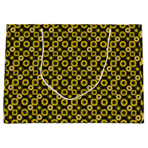 Sacola Para Presentes Grande Padrão de girassóis bx4 Preto BG