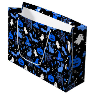 Sacola Para Presentes Grande Padrão de Halloween de Abóbora Fantasma Azul Fofo