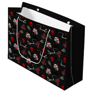 Sacola Para Presentes Grande Padrão de Halloween de Caveiras e Rosas Góticas