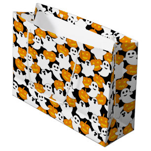 Sacola Para Presentes Grande Padrão de Halloween de Fantasma e Pumpkin