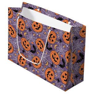 Sacola Para Presentes Grande Padrão de Halloween do Jack-O-Lanterna Roxo