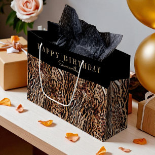 Sacola Para Presentes Grande Padrão de impressão animal personalizado com nome