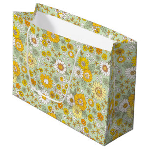 Sacola Para Presentes Grande Padrão de Jardim Floral Amarelo