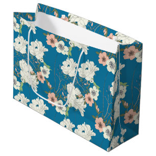 Sacola Para Presentes Grande Padrão de Jardim Floral Branco