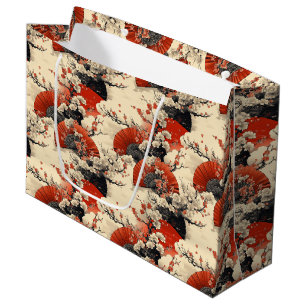 Sacola Para Presentes Grande Padrão de Leque de Flor de Cerejeira Japonesa (5)