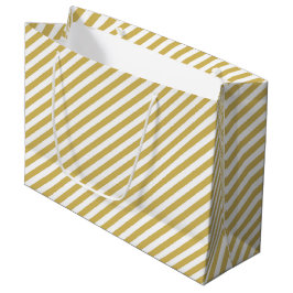 Sacola Para Presentes Grande Padrão de listras diagonais amarelo-ouro e branco