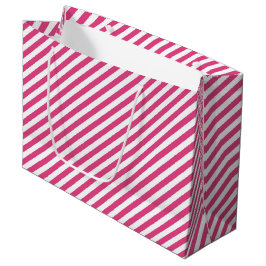 Sacola Para Presentes Grande Padrão de listras diagonais rosa e branco