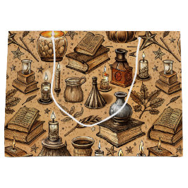 Sacola Para Presentes Grande Padrão de Livros e Velas de Bruxaria Vintage (2)
