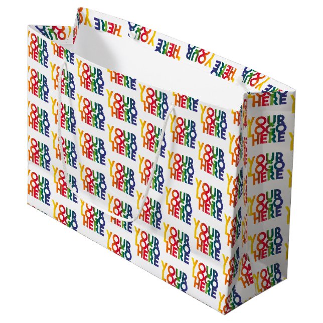 Sacola Para Presentes Grande Padrão de Logo Empresarial Simples Branco (Frente inclinada)