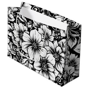 Sacola Para Presentes Grande Padrão de Luxo Floral Monocromático Chic (1)