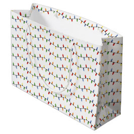 Sacola Para Presentes Grande Padrão de Luzes de Árvore de Natal Colorido e Dive
