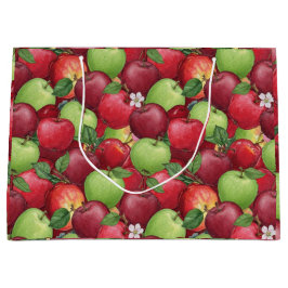 Sacola Para Presentes Grande Padrão de maçã vermelha e verde aquarela rústica