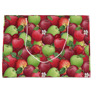 Sacola Para Presentes Grande Padrão de maçã vermelha e verde aquarela rústica