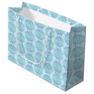 Sacola Para Presentes Grande Padrão de Mandala Azul Elegante