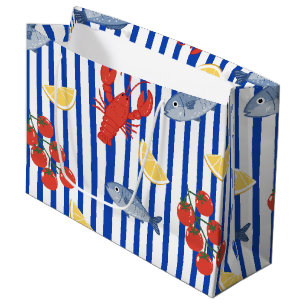 Sacola Para Presentes Grande Padrão de Mercado de Frutos do Mar Mediterrâneo (2