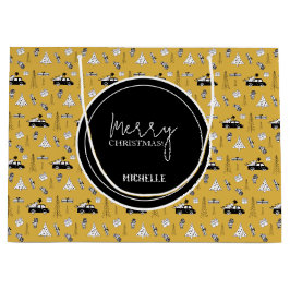 Sacola Para Presentes Grande Padrão de Natal da Cidade Moderna Amarelo