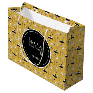 Sacola Para Presentes Grande Padrão de Natal da Cidade Moderna Amarelo