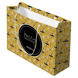Sacola Para Presentes Grande Padrão de Natal de Cidade Moderna Amarelo