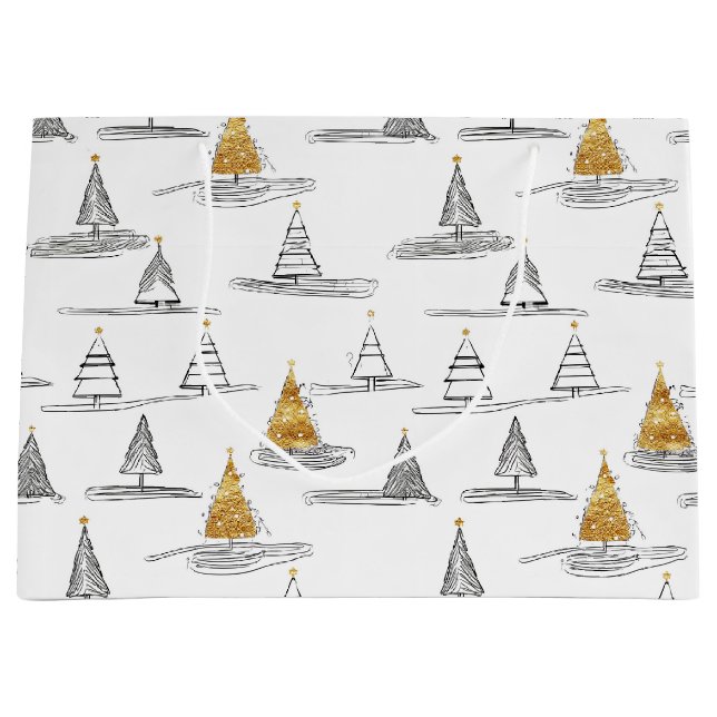 Sacola Para Presentes Grande Padrão de Natal Dourado nº 5 ID1009 (Frente)