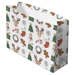 Sacola Para Presentes Grande Padrão de Natal Festivo Vermelho Verde