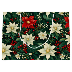 Sacola Para Presentes Grande Padrão de Natal Floral