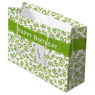 Sacola Para Presentes Grande Padrão de Números Aleatórios 80 Verde/Branco Feliz