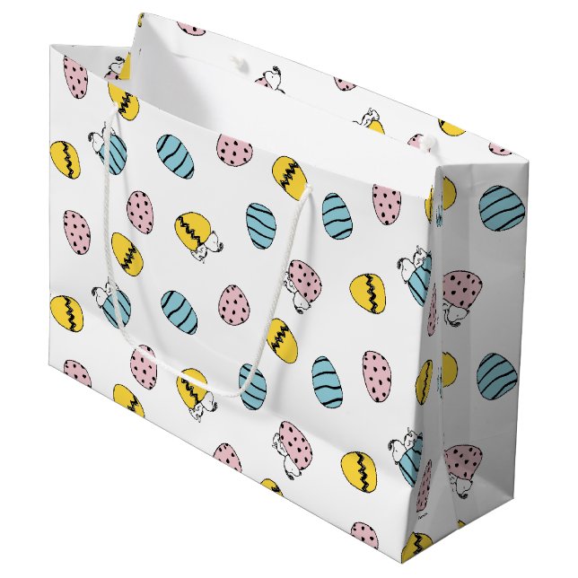 Sacola Para Presentes Grande Padrão de Ovos de Páscoa de Snoopy (Frente inclinada)