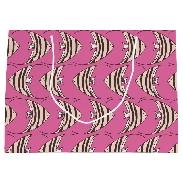 Sacola Para Presentes Grande Padrão de peixe rosa fofo (Frente)