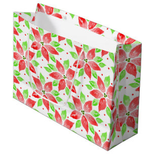 Sacola Para Presentes Grande Padrão de Poinsettia de Cor Verde Vermelha