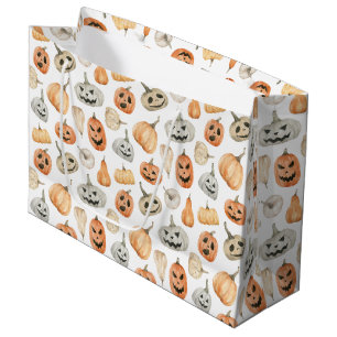 Sacola Para Presentes Grande Padrão de Pumpkin de Aquarela Divertida
