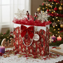 Sacola Para Presentes Grande Padrão de quebra-nozes vermelhos Natal neve cobert