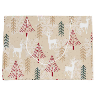 Sacola Para Presentes Grande Padrão de Reindeer das Árvores de Natal