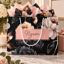 Padrão de Rosas Florais Pretas Elegantes com Monog