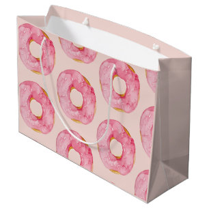 Sacola Para Presentes Grande Padrão de Rosquinhas de Aquarela Cor-de-Rosa Moder