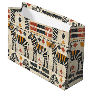 Sacola Para Presentes Grande Padrão de Safari Tribal Boho Zebra