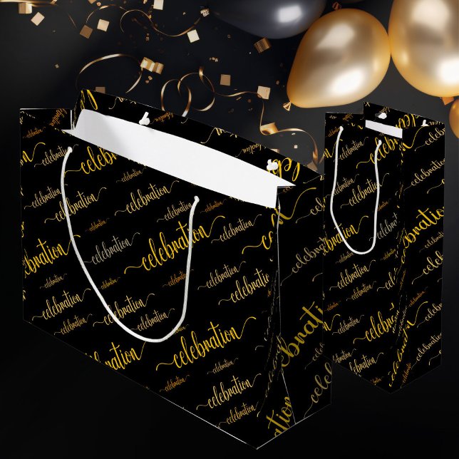 Sacola Para Presentes Grande Padrão de script de celebração (Criador carregado)