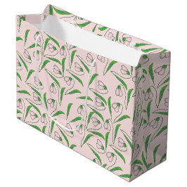 Sacola Para Presentes Grande Padrão de Snowdrop em Rosa Corado