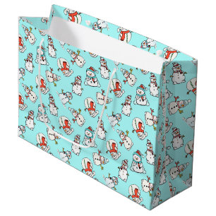 Sacola Para Presentes Grande Padrão de Snowman de Natal - Aqua Turquoise