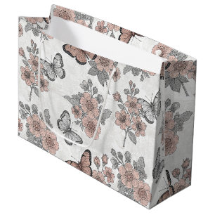 Sacola Para Presentes Grande Padrão de Toile de Borboleta Botânica Vintage (1)