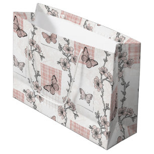 Sacola Para Presentes Grande Padrão de Toile de Borboleta Botânica Vintage (4)