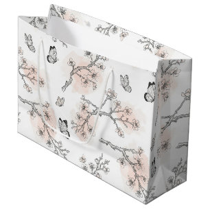 Sacola Para Presentes Grande Padrão de Toile de Borboleta Botânica Vintage (9)
