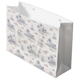 Sacola Para Presentes Grande Padrão de Toile Francês Tropical Costeiro Azul