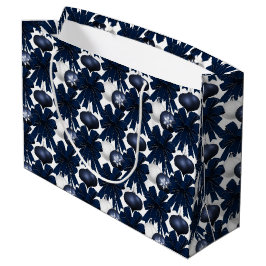 Sacola Para Presentes Grande Padrão de Veludo Azul-Marinho com Arco de Natal